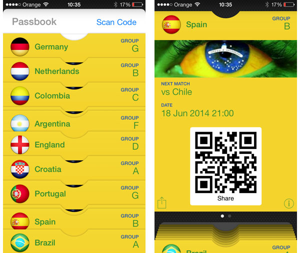 Mistrzostwa Świata Brazylia 2014: iPhone i Passbook