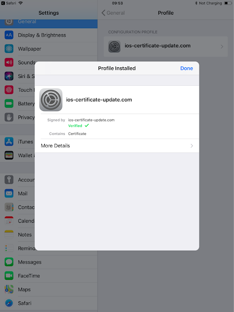iOS aktualizacja certyfikatu