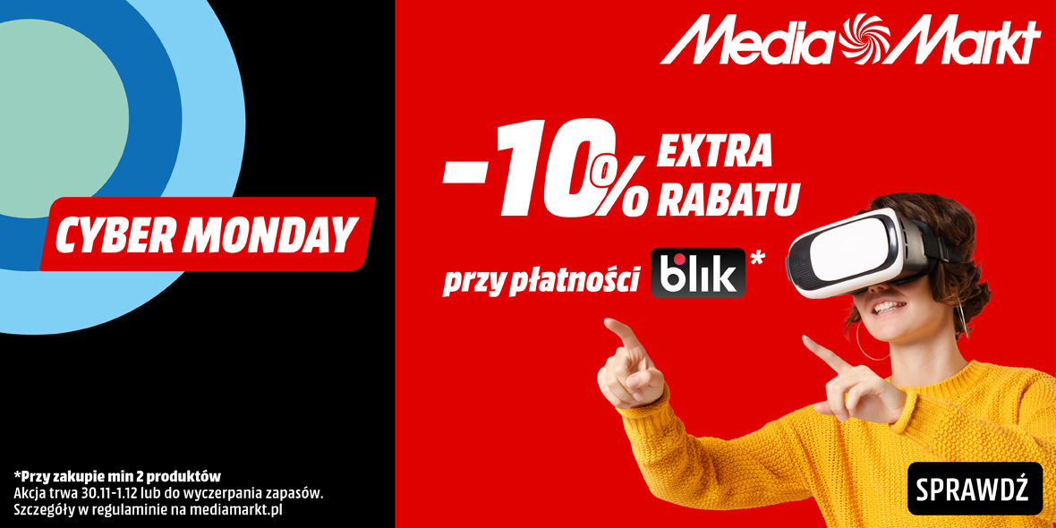Black Friday + Cyber Monday w MediaMarkt – dodatkowe 10% zniżki przy płatności BLIKIEM